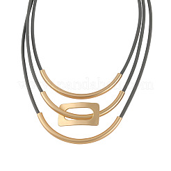 Rectangle Alloy with Waxed Cord 3 Layered Necklaces for Women&nbsp;FS-WG3B07B-01