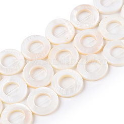 2 連売り天然淡水貝ビーズ 連売り  ドーナツ  貝殻色  15~16x2~3mm  穴：0.7mm  約24~25個/連  14.57~15.16インチ（37~38.5cm）&nbsp;SHEL-SC0001-84