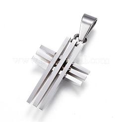 変色しにくい304ステンレススチールペンダント  フロスト＆スムーズな表面  クロス  ステンレス鋼色  28x20x5mm  穴：7x5mm&nbsp;STAS-H330-17P