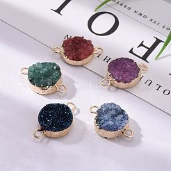 Natural Drusy Agate Flat Round Links connectors&nbsp;G-P090-17