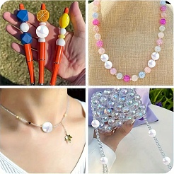 50 個の UV メッキレインボー虹色アクリルビーズ  ラウンド  ホワイト  15~15.5x15.5~16mm  穴：2.7mm&nbsp;PACR-YW0001-41