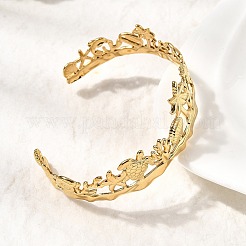 夏用304ステンレススチール製カフバングル（女性用）  混合図形  18KGP本金メッキ  内径：2-1/2インチ（6.4cm）&nbsp;BJEW-F510-01G