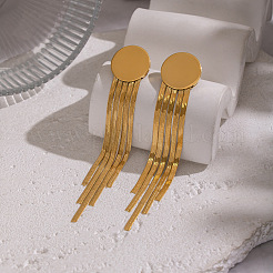 Flat Round 304 Stainless Steel Tassel Stud Earrings&nbsp;JH8202-1