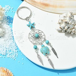 Alloy Woven Net/Web with Feather Pendant Keychain&nbsp;KEYC-JKC00590-01