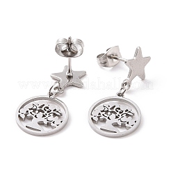 304ステンレススチールの星と木のダングルスタッドピアス（女性用）  ミックスカラー  25.5mm  ピン：0.8mm&nbsp;EJEW-G328-08