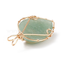 天然石ミックスストーンペンダント  金色の銅線を巻いた  ティアドロップチャーム  38~40x20~21x8.5~9mm  穴：5.5~6x3.5~4mm&nbsp;PALLOY-JF01789