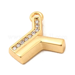 真鍮製マイクロパヴェキュービックジルコニアチャーム  ニッケルフリー  18KGP本金メッキ  文字y  12x13x3mm  穴：1.6mm&nbsp;KK-C117-12G-Y