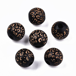 塗装天然木ビーズ  レーザー彫刻模様  ヒョウ柄のラウンド  ミックスカラー  15~16x15mm  穴：4mm&nbsp;WOOD-T021-53B-M