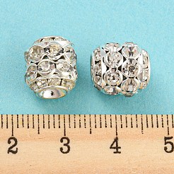 真鍮製のラインストーンビーズ  カドミウムフリー＆鉛フリー  バレル  銀  11.5x10mm  穴：1mm&nbsp;RB-F035-03S