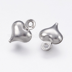 変色しにくい304ステンレススチールチャーム  膨らんだ心  ステンレス鋼色  8.5x6.5x3mm  穴：1mm&nbsp;X-STAS-P167-G01