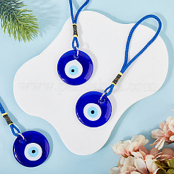 4Pcs Flat Round with Evil Eye Handmade Lampwork Pendant Decorations&nbsp;HJEW-CP0001-21
