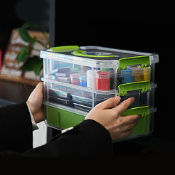 3層プラスチックハンドル付きオーガナイザーボックス  長方形  黄緑  26.7x17.5x18.5cm&nbsp;CON-WH0095-212B