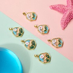真鍮製エナメルペンダント5個  樹脂と  フラワーラウンドフラワーチャーム  18KGP本金メッキ  カラフル  21.5x18x6mm  穴：4x3mm&nbsp;KK-SZ0002-58A