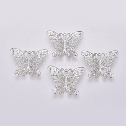 真鍮のフィリグリーパーツ  蝶  プラチナ  27x35x3mm&nbsp;FIND-TAC0001-04P