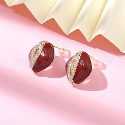 真鍮エナメルスタッドピアス  ゴールドカラー  クリアキュービックジルコニア  菱形  17x17mm&nbsp;EJEW-B115-01G-02
