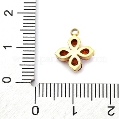 304ステンレススチールマイクロパヴェキュービックジルコニアペンダント  クローバーチャーム  レッドオレンジ  13x10.5x3.5mm  穴：1.5mm&nbsp;LS-STAS-U042-06G-06