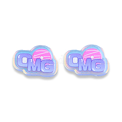 プレート透明アクリルカボション  印刷されたOMG付き  ミディアムスレートブルー  16x22.5x2.5mm&nbsp;OACR-N135-21