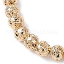 Electroplated Natural Lava Rock Round Beads Stretch Bracelets for Women Men&nbsp;BJEW-JB11982-02