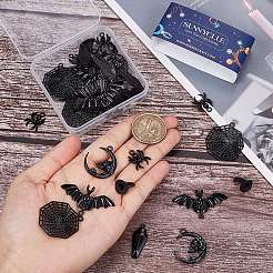 36個6スタイルハロウィンテーマアロイエナメルペンダント  ブラック  12~39x9~41.5x2~10.5mm  穴：1.2~1.8mm  約6個/スタイル&nbsp;FIND-SC0004-37