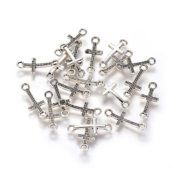 チベットスタイルの合金リンクコネクター  横クロス  カドミウムフリー＆鉛フリー  アンティークシルバー  20x8x2mm  穴：2mm&nbsp;X-TIBE-Q066-07AS-RS