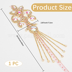 溶接された水真鍮と鉄のアップリケ  ラインストーン付き  クリスタルAB  260x73x8mm&nbsp;DIY-WH20048-025C