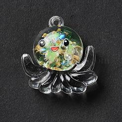 ルミナス透明レジンペンダント  金箔入りタコチャーム  暗闇の中で輝く  ミックスカラー  27x25x9mm  穴：2mm&nbsp;RESI-K019-05