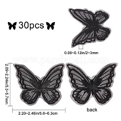 手作りオーガンジー織りコスチュームアクセサリー30個  蝶  ブラック  53~57x56~63x2~3mm&nbsp;DIY-GF0005-35B