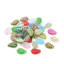 チェコのランプワークペンダント  abカラーメッキ/ゴールドインレイカラー  葉  ミックスカラー  15x9~9.5x3mm  穴：1mm  約237個〜243個/袋&nbsp;LAMP-D180-13