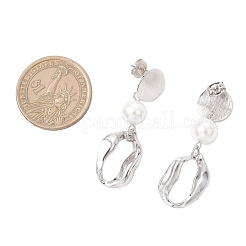 304ステンレススチールナゲットダングルスタッドピアス  模造パールと  プラチナ  45x15mm&nbsp;EJEW-JE06555-02