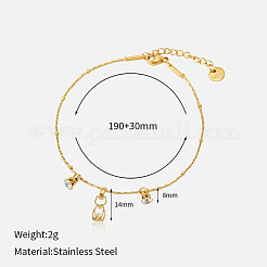 304ステンレススチール製カットアウトチャームブレスレット  ゴールドカラー  猫の形  7.48インチ（19cm）&nbsp;WGEC7EF-01