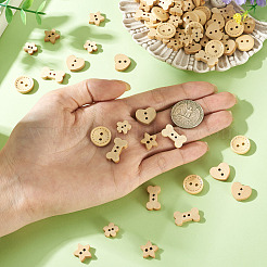 100Pcs 5 Styles Wooden Buttons&nbsp;BUTT-TA0001-46