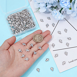 150 個のチベットスタイル亜鉛合金ビーズ  クロス  アンティークシルバー  10x8x3mm  穴：2mm&nbsp;TIBEB-ME0001-02
