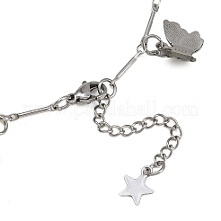 201 Stainless Steel Butterfly & Spray Painted Glass Flower Charm Brass Bar Link Chain Anklets&nbsp;AJEW-AN00736-01