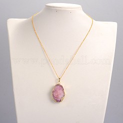 Vogue Design Brass Natural Druzy Agate Pendant Necklaces&nbsp;NJEW-JN01138