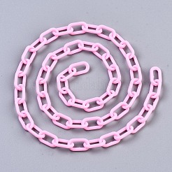 手作りの不透明なアクリルペーパークリップチェーン  描かれた細長いアズキチェーン  パールピンク  13x7.5x2mm  19.88インチ（50.5cm）/連&nbsp;X-KY-S166-002G