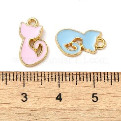 合金エナメルチャーム  猫のチャーム  ゴールドカラー  ミックスカラー  15x8.5x1.3mm  穴：1.5mm&nbsp;ENAM-Q507-02G