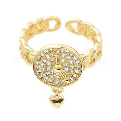 Clear Cubic Zirconia Watch with Heart Charm Open Cuff Ring&nbsp;KK-H439-04G