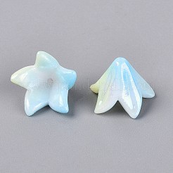 ツートンカラーの不透明なプラスチックビーズ  花  虹メッキ  緑黄  15.5x16x12.5mm  穴：1.4mm  約877個/500g&nbsp;KY-N025-63E
