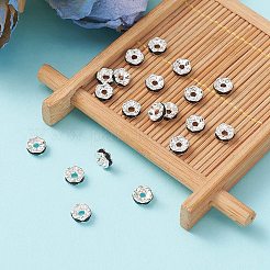 真鍮製ラインストーンスペーサービーズ  グレードA  ウェーブエッジ  ロンデル  銀  ジェット  6x3mm  穴：1mm&nbsp;RB-YW0001-05B-04S