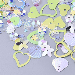 装飾アクセサリー  ポリ塩化ビニールのプラスチック製のスパンコール/スパンコールビーズ  混合図形  薄緑  3~13x3~13x0.4~1.5mm  穴：0.9~1.4mm&nbsp;PVC-N001-13I