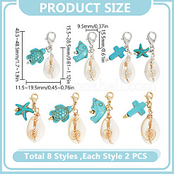 16Pcs 8 Styles Natural Shell Pendant Decorations&nbsp;HJEW-GO00214