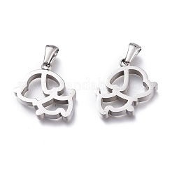 変色しにくい304ステンレススチールペンダント  手動研磨  中空  犬  ステンレス鋼色  20x20x3mm  穴：6x2.5mm&nbsp;STAS-Z006-14P