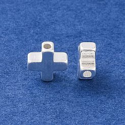 真鍮ビーズ  鉛フリー＆カドミウムフリー  クロス  925銀メッキ  8x8x3.3mm  穴：1.5mm&nbsp;KK-U024-16S