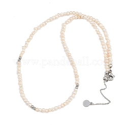 Natural Freshwater Pearl Potato & Brass Beaded Necklaces&nbsp;NJEW-D338-01P