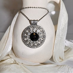 European style Alloy Crystal Rhinestone & Black Resin Flower Pendant Ball Chain Necklaces for Women&nbsp;PH9473