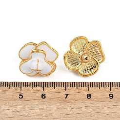 金色の花の真鍮エナメルスタッドピアス  スターリングシルバーの針付き  ホワイト  17.5x17.5mm&nbsp;EJEW-K308-02G-02