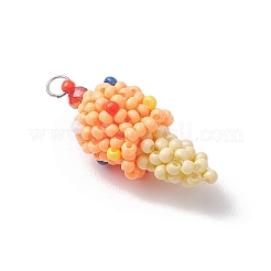 ガラスシードビーズのアイスクリームペンダント  304ステンレススチール製丸カン付き  オレンジ  30.5x13mm  穴：2.5mm&nbsp;PALLOY-MZ00550-03