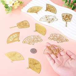真鍮製ビッグサイズペンダントトップ  ファンチャーム  エッチングされた金属装飾  長持ちメッキ  ニッケルフリー  18KGP本金メッキ  41.5~74.5x40~69.5x0.2mm  穴：1.5~4mm  2個/スタイル&nbsp;KKC-TA0001-08