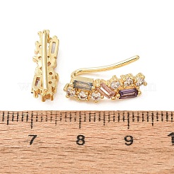 真鍮製パヴェキュービックジルコニアスタッドクローラーピアス  18KGP本金メッキ  カドミウムフリー＆鉛フリー  長持ちメッキ  ラックめっき  長方形  17.5x5.5x8.5mm&nbsp;KK-CBAA351-23G-02