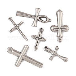 6個6スタイル304ステンレススチールペンダント  クロスチャーム  アンティークシルバー  20~33.5x13~20x2.5~4mm  穴：1.4~2mm  1個/スタイル&nbsp;STAS-FS0001-64